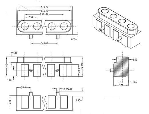 Side Mounted Spring Loaded Connector Customized Pogo Pin Connectors 2.54mm Pitch